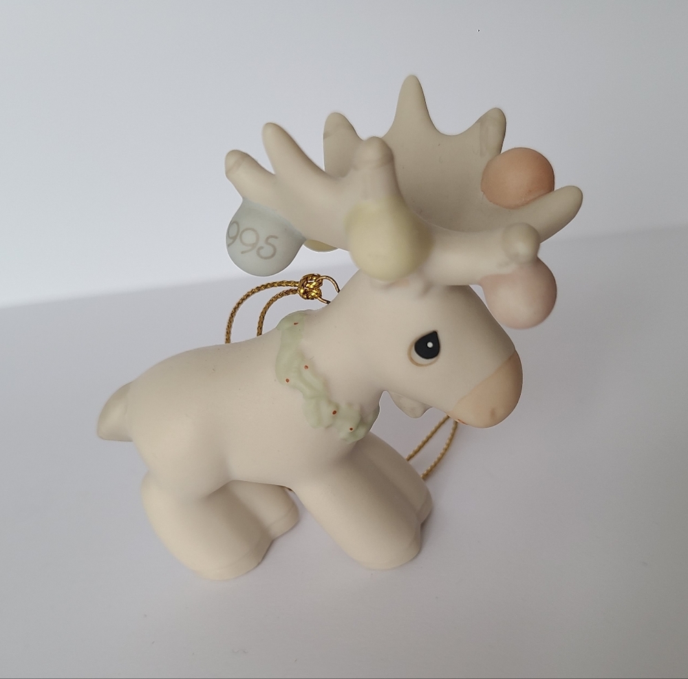 Vintage Precious Moments Moose Christmas Collectible Porcelain Figurine Ornament